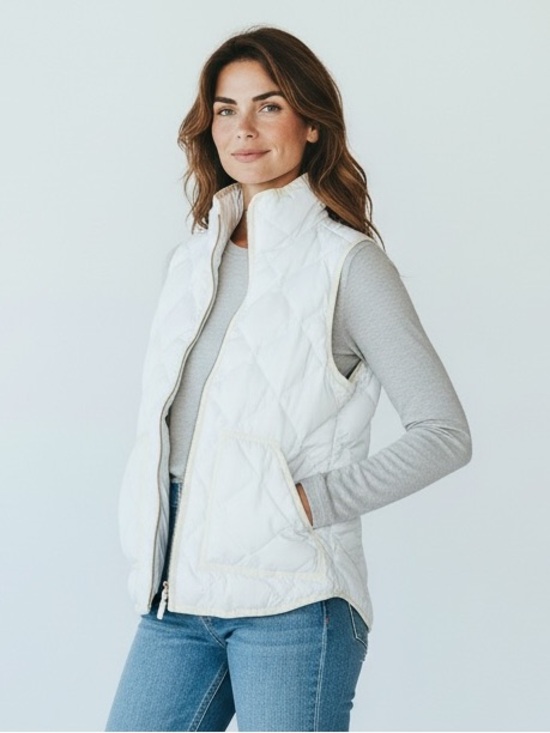 J. Crew Jackets & Blazers - J. Crew Quilted Ivory Vest Size Small